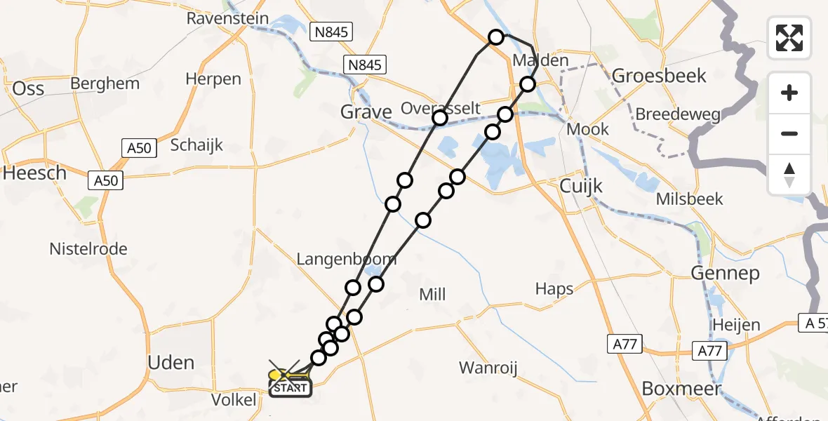 Routekaart van de vlucht: Lifeliner 3 naar Vliegbasis Volkel, Trentsedijk