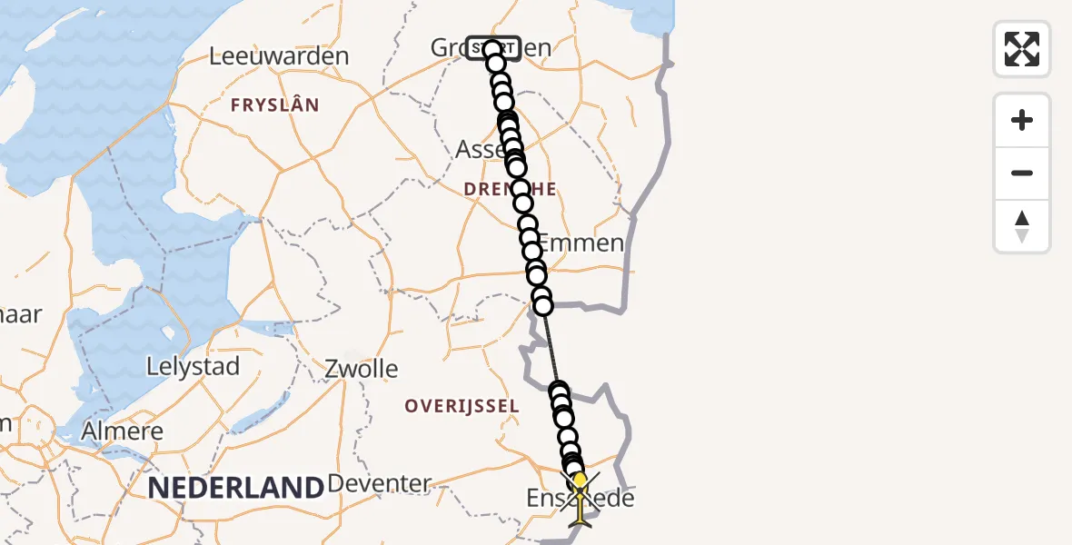 Routekaart van de vlucht: Lifeliner 4 naar Enschede, Zuiderpark