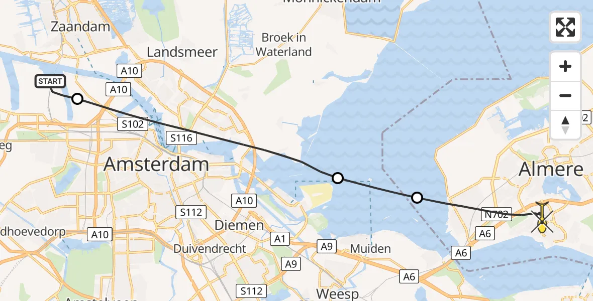 Routekaart van de vlucht: Lifeliner 1 naar Almere, Westhaven