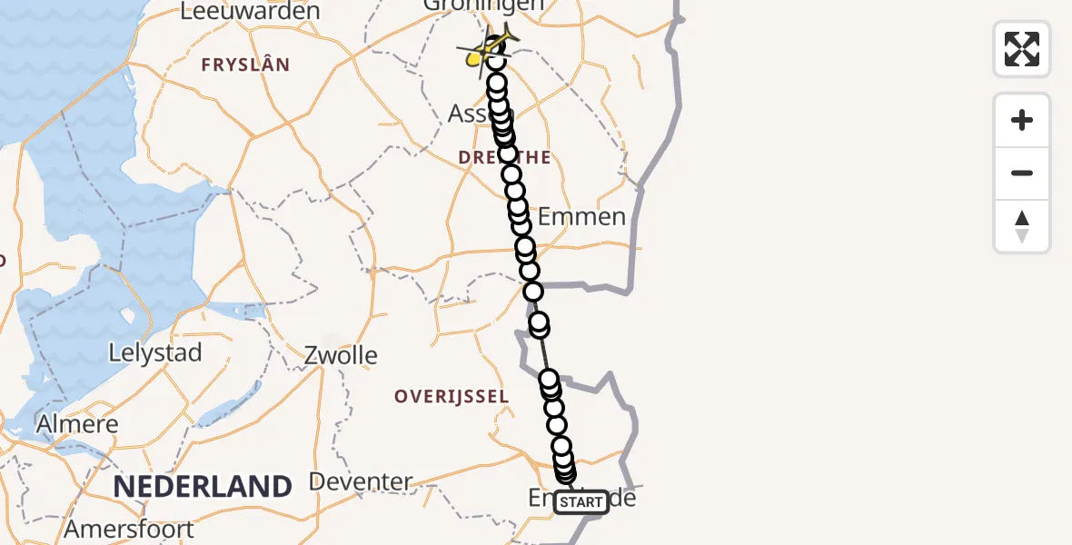 Routekaart van de vlucht: Lifeliner 4 naar Groningen Airport Eelde, Kleine Houtstraat