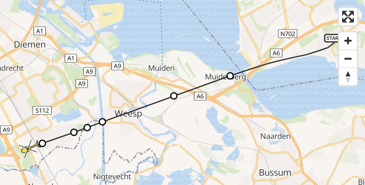 Routekaart van de vlucht: Lifeliner 1 naar Academisch Medisch Centrum (AMC), Hoekwierde