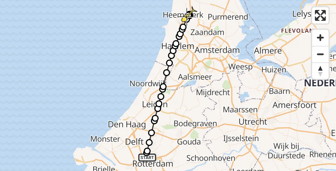 Routekaart van de vlucht: Lifeliner 2 naar Heemskerk, A16 Rotterdam