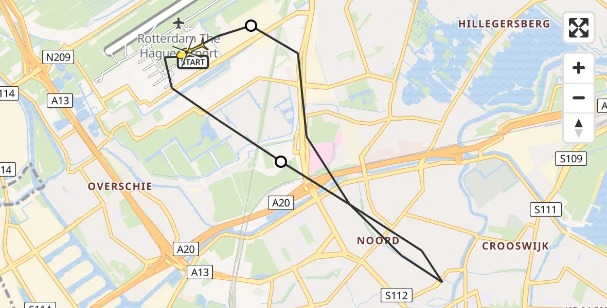 Routekaart van de vlucht: Lifeliner 2 naar Rotterdam The Hague Airport, Van Leeuwenhoekhof