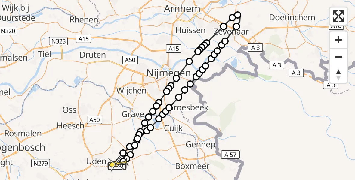 Routekaart van de vlucht: Lifeliner 3 naar Vliegbasis Volkel, Zeelandsedijk