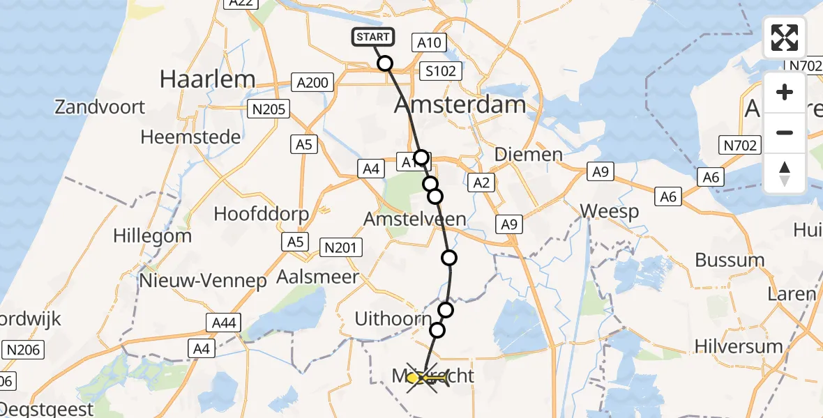 Routekaart van de vlucht: Lifeliner 1 naar Mijdrecht, Corsicaweg