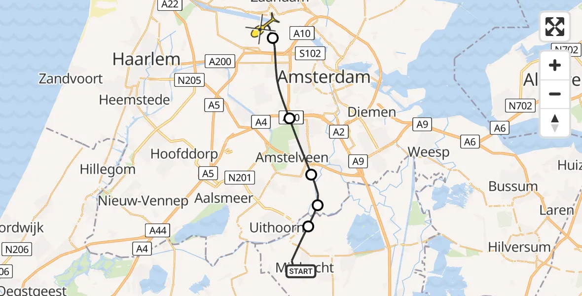 Routekaart van de vlucht: Lifeliner 1 naar Amsterdam Heliport, Derde Zijweg