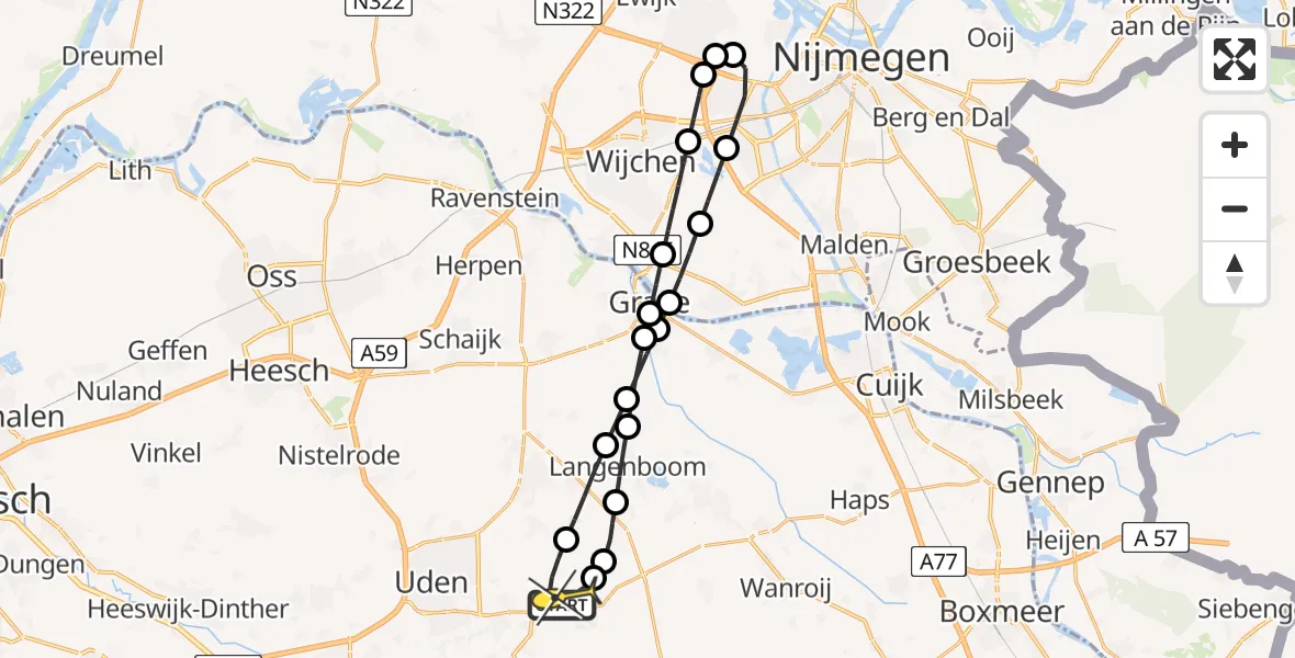 Routekaart van de vlucht: Lifeliner 3 naar Vliegbasis Volkel, Zeelandsedijk