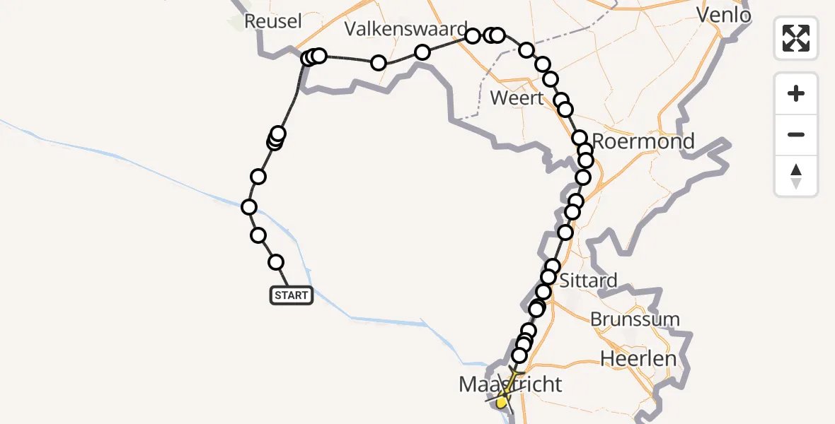 Routekaart van de vlucht: Politieheli naar Maastricht, Heksenstraat