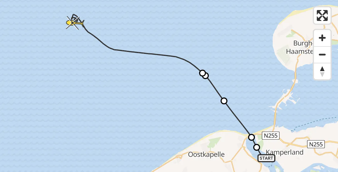 Routekaart van de vlucht: Kustwachthelikopter naar Campensweg