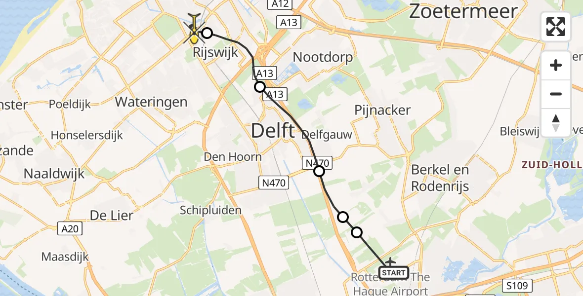 Routekaart van de vlucht: Lifeliner 2 naar Den Haag, Van Ruysbroekstraat