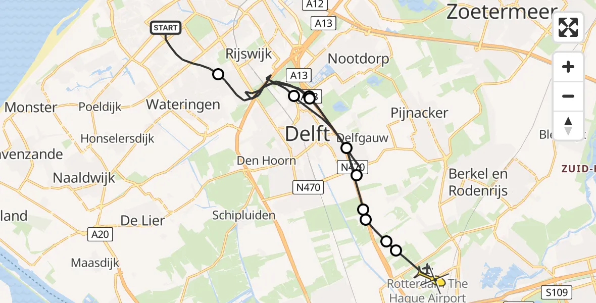 Routekaart van de vlucht: Lifeliner 2 naar Rotterdam The Hague Airport, Dedemsvaartweg