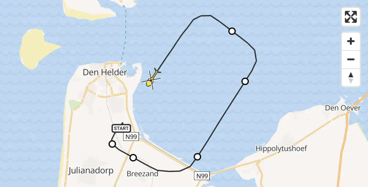 Routekaart van de vlucht: Kustwachthelikopter naar Den Helder, Kortevliet