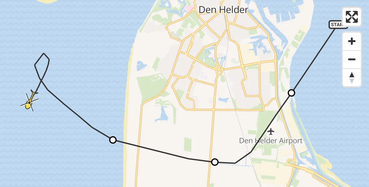 Routekaart van de vlucht: Kustwachthelikopter naar Den Helder, Oostoeverweg