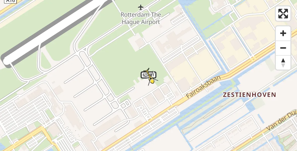 Routekaart van de vlucht: Politiehelikopter naar Rotterdam The Hague Airport, Fairoaksbaan