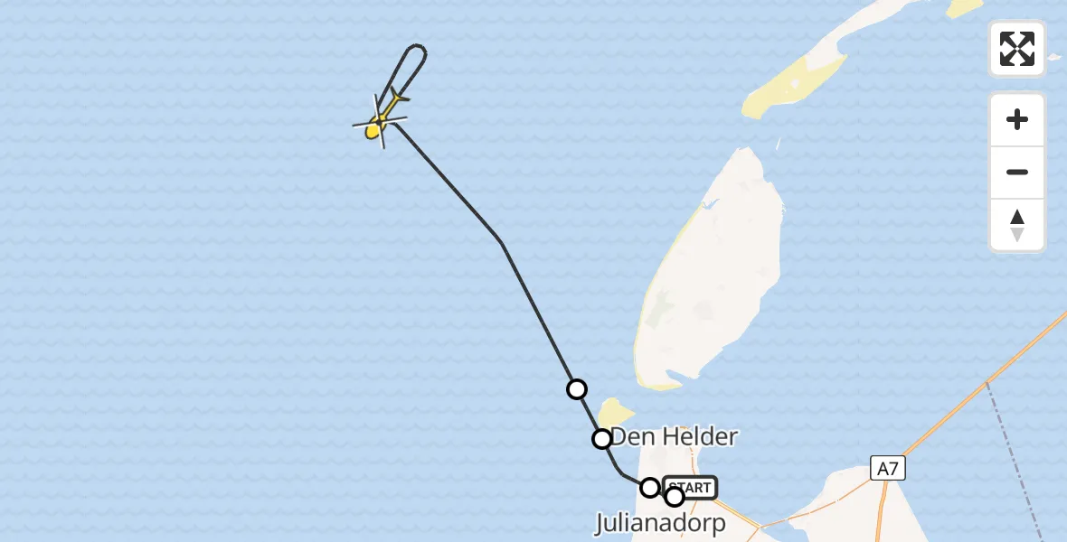 Vluchtroute Kustwachthelikopter van Vliegveld De Kooy naar 
