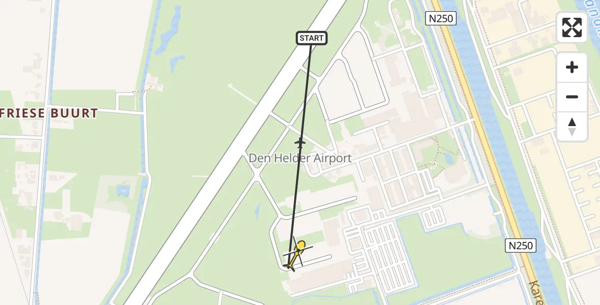 Vluchtroute Kustwachthelikopter van Vliegveld De Kooy naar Vliegveld De Kooy