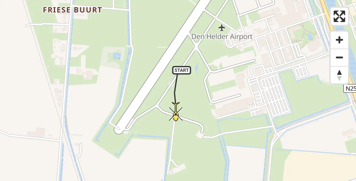 Vluchtroute Kustwachthelikopter van Vliegveld De Kooy naar Vliegveld De Kooy