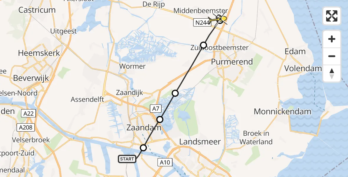 Routekaart van de vlucht: Lifeliner 1 naar Middenbeemster, Westhavenweg