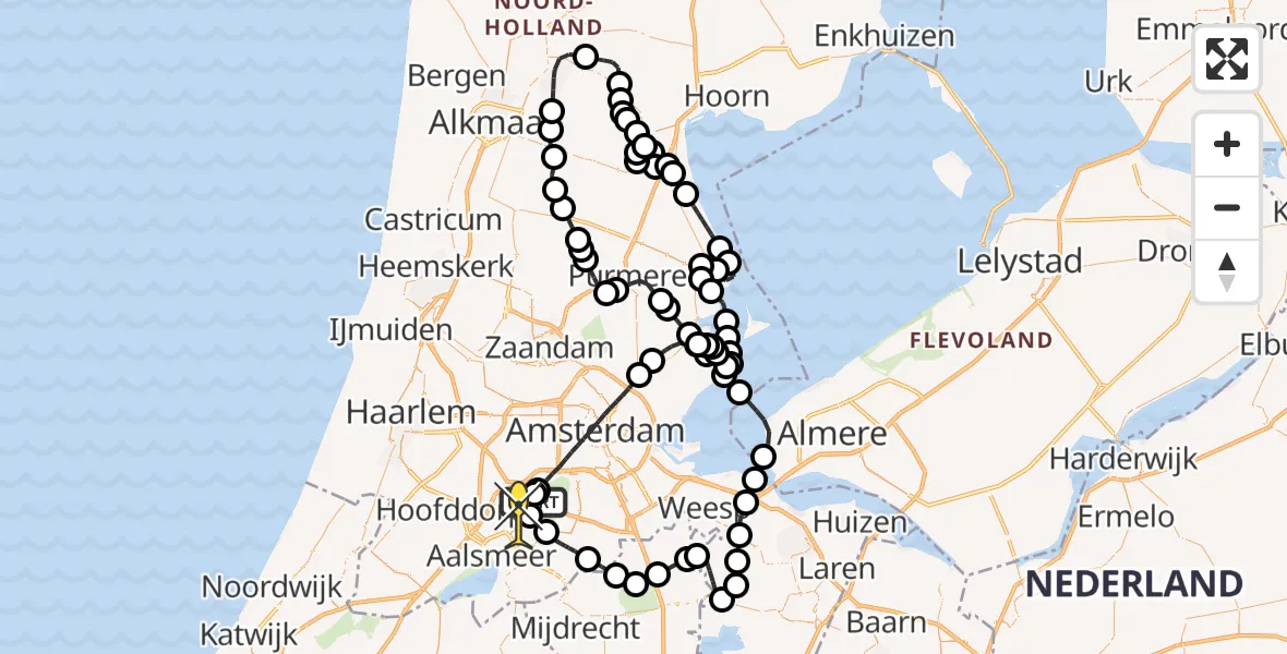 Routekaart van de vlucht: Politieheli naar Schiphol, Westerkimweg