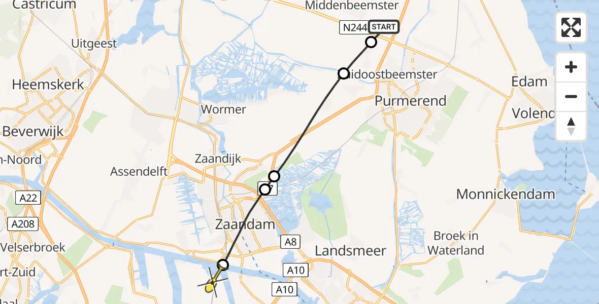 Routekaart van de vlucht: Lifeliner 1 naar Amsterdam Heliport, Nekkerweg