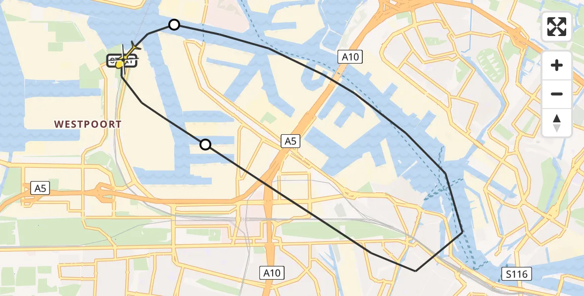 Routekaart van de vlucht: Lifeliner 1 naar Amsterdam Heliport, Westhaven