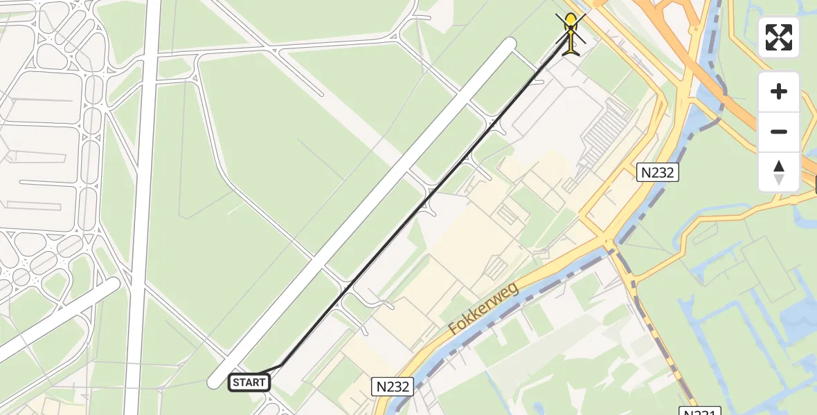 Vluchtroute Politiehelikopter van Schiphol naar Schiphol