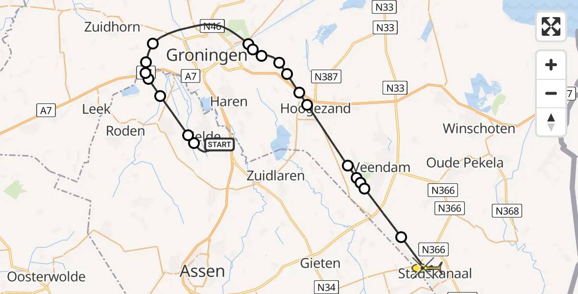 Routekaart van de vlucht: Lifeliner 4 naar Stadskanaal, Veldkampweg