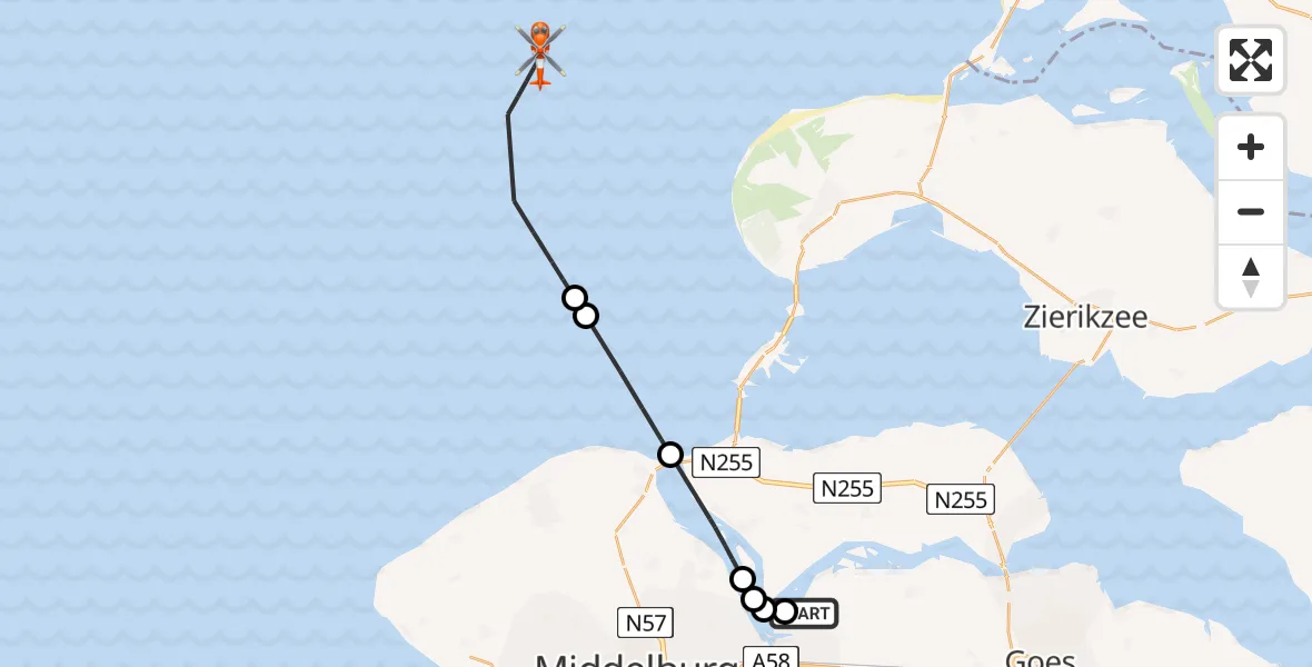 Vluchtroute Kustwachthelikopter Vliegveld Midden-Zeeland - , 22 januari 2025, 09:44
