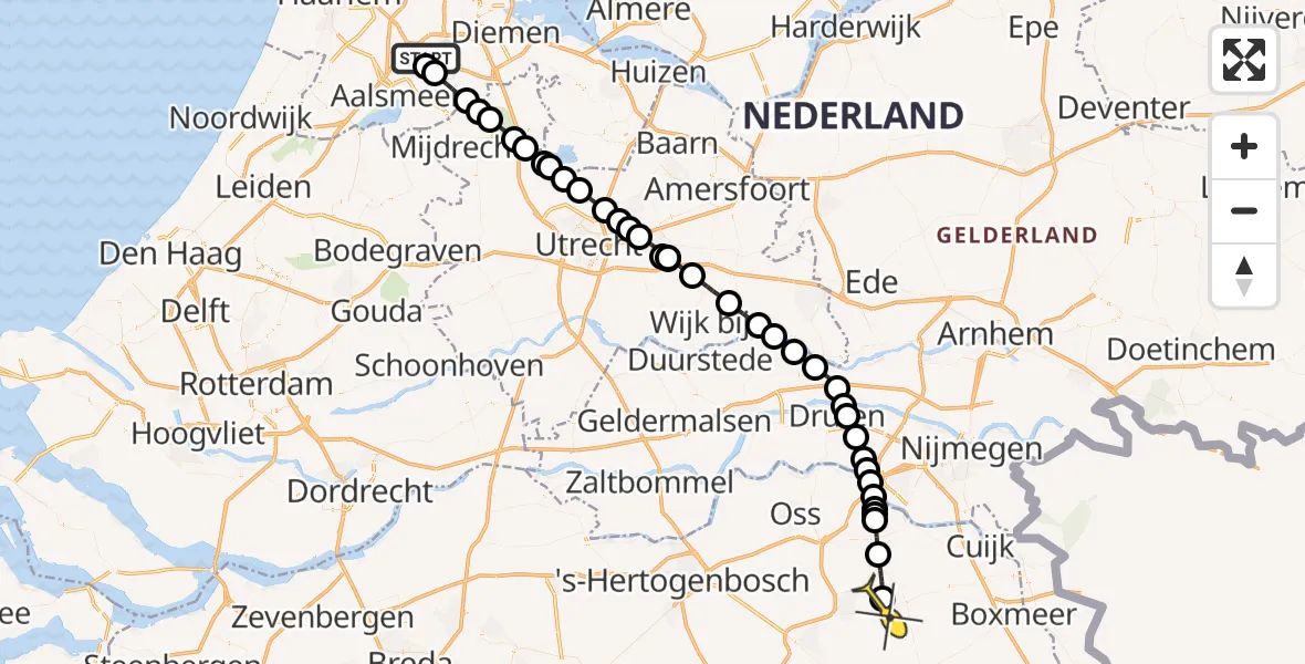 Routekaart van de vlucht: Politieheli naar Vliegbasis Volkel, Thermiekstraat