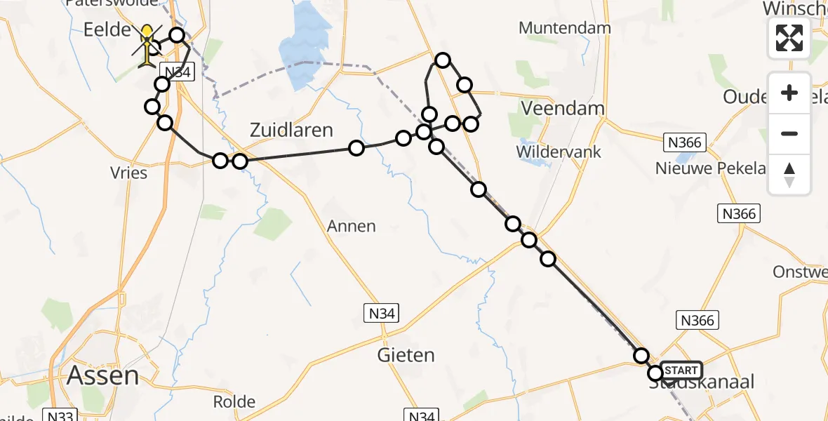 Routekaart van de vlucht: Lifeliner 4 naar Groningen Airport Eelde, Spoorstraat