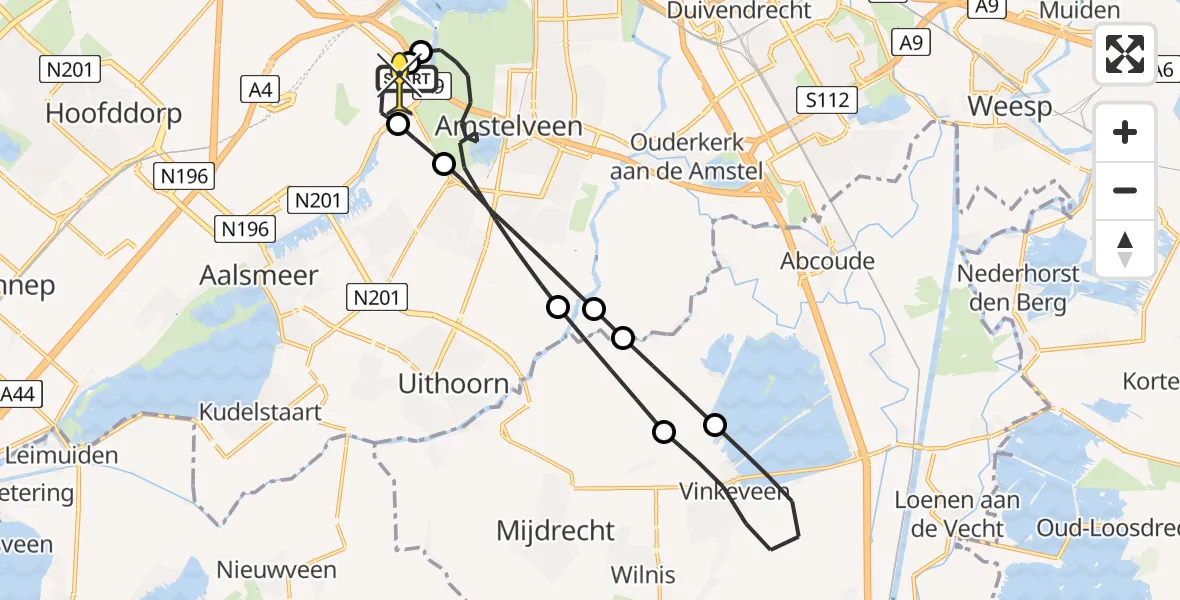 Routekaart van de vlucht: Politieheli naar Schiphol, Westerkimweg