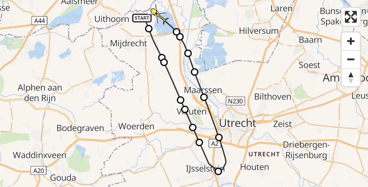 Routekaart van de vlucht: Politieheli naar Vinkeveen, Middentocht