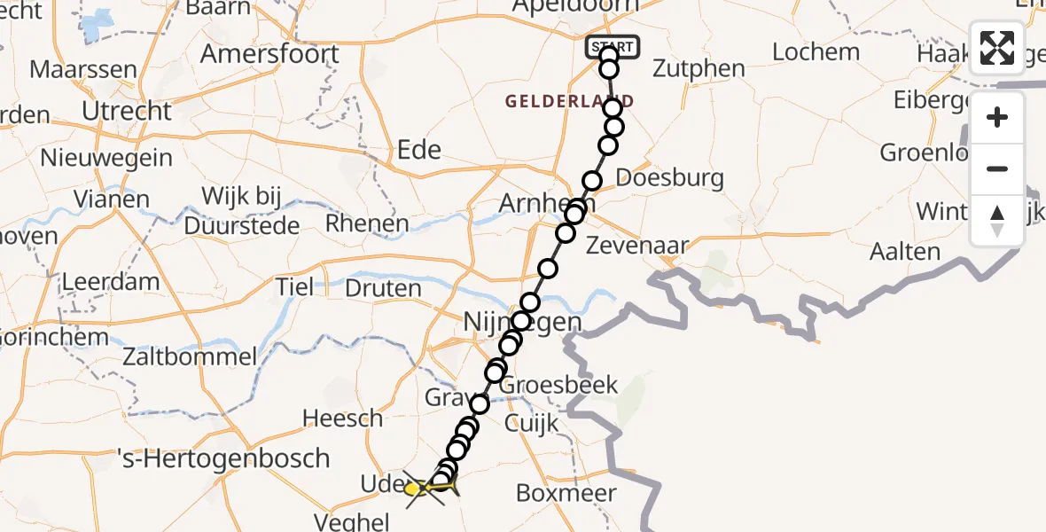 Routekaart van de vlucht: Lifeliner 3 naar Vliegbasis Volkel, Kanaal Zuid