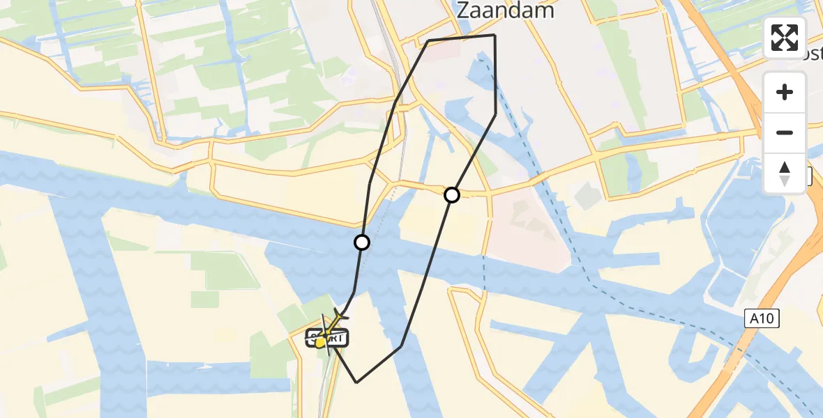 Routekaart van de vlucht: Lifeliner 1 naar Amsterdam Heliport, Elbaweg