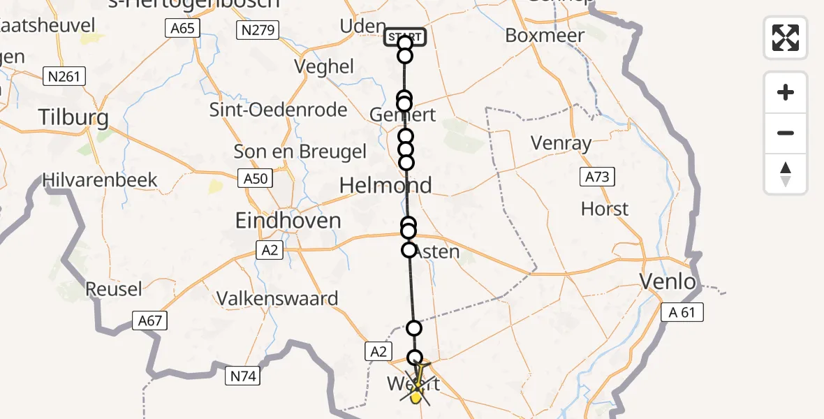 Routekaart van de vlucht: Lifeliner 3 naar Weert, Oosterheidestraat