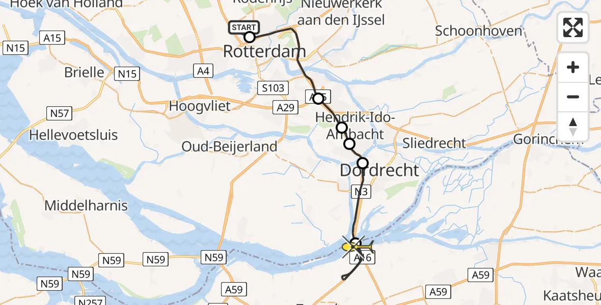 Routekaart van de vlucht: Lifeliner 2 naar Moerdijk, Deelenpad