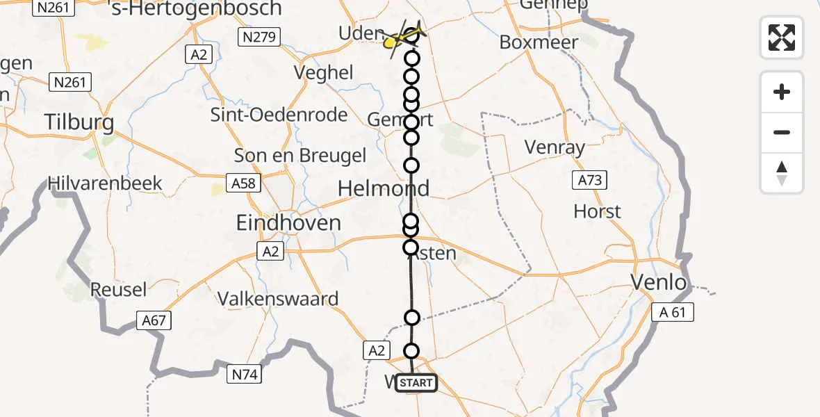 Routekaart van de vlucht: Lifeliner 3 naar Vliegbasis Volkel, Observantenstraat