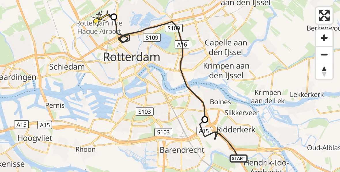 Routekaart van de vlucht: Lifeliner 2 naar Rotterdam The Hague Airport, Portelabaan