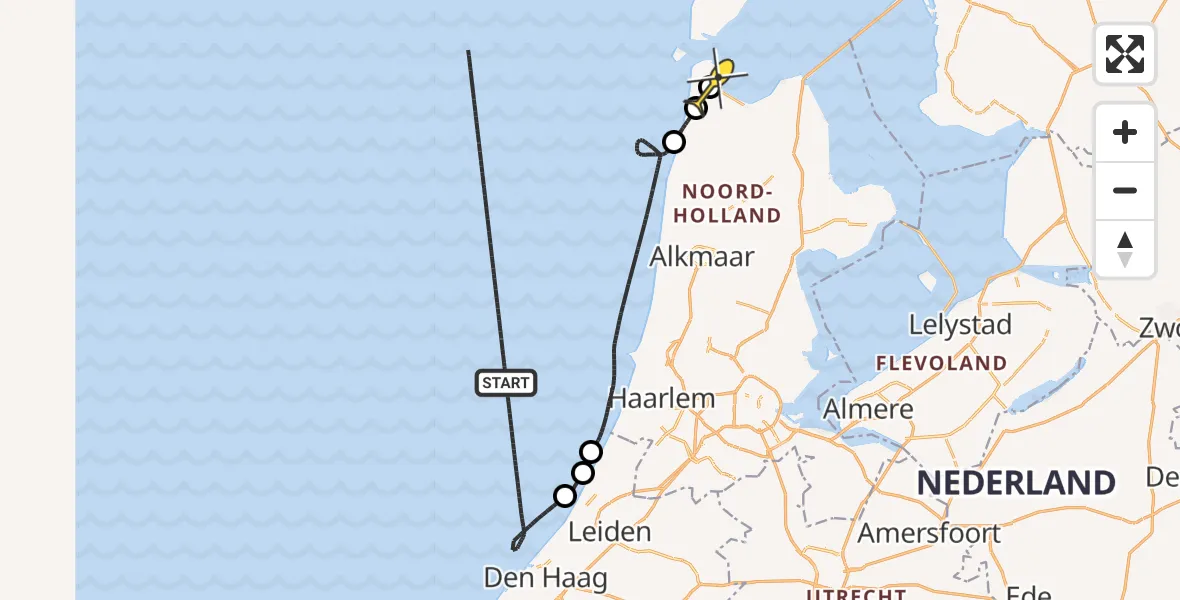 Routekaart van de vlucht: Kustwachthelikopter naar Vliegveld De Kooy, Luchthavenweg