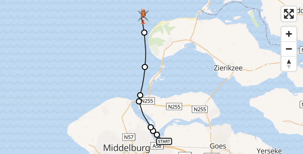 Vluchtroute Kustwachthelikopter Vliegveld Midden-Zeeland - , 23 januari 2025, 08:19