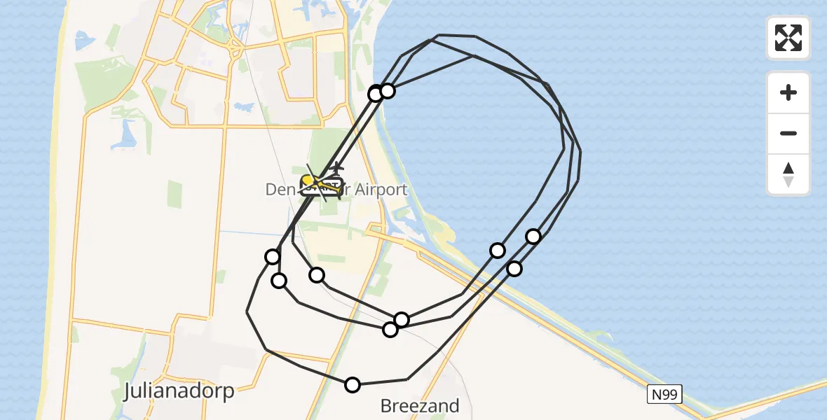 Routekaart van de vlucht: Kustwachthelikopter naar Vliegveld De Kooy, Luchthavenweg