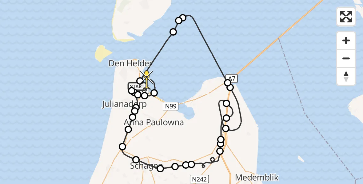 Routekaart van de vlucht: Kustwachthelikopter naar Den Helder, Maria's hoeve