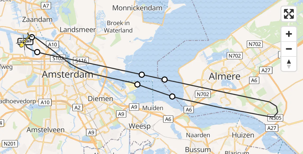 Routekaart van de vlucht: Lifeliner 1 naar Amsterdam Heliport, Bosporushaven