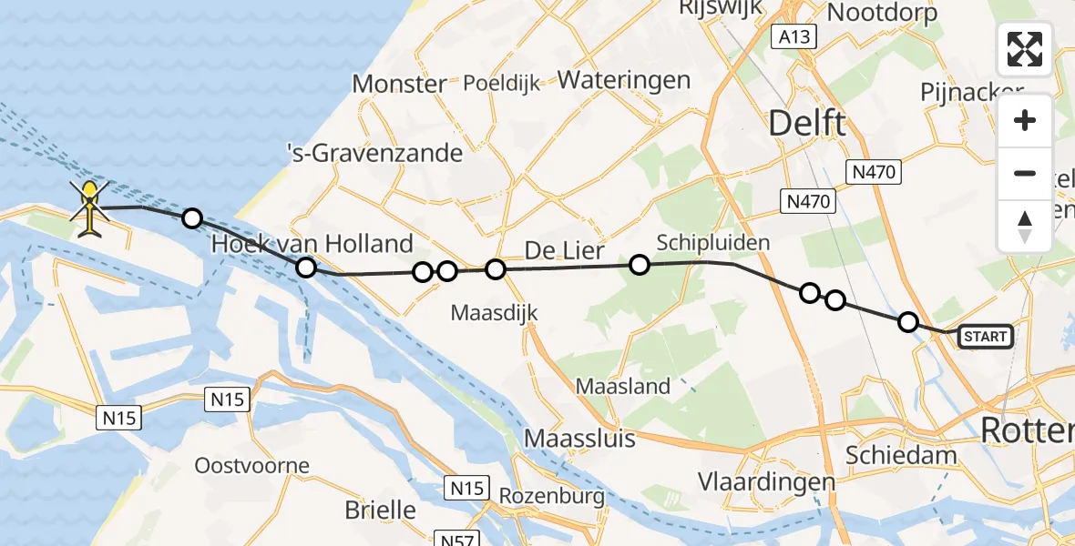 Routekaart van de vlucht: Kustwachthelikopter naar Maasvlakte, Tempeldijk