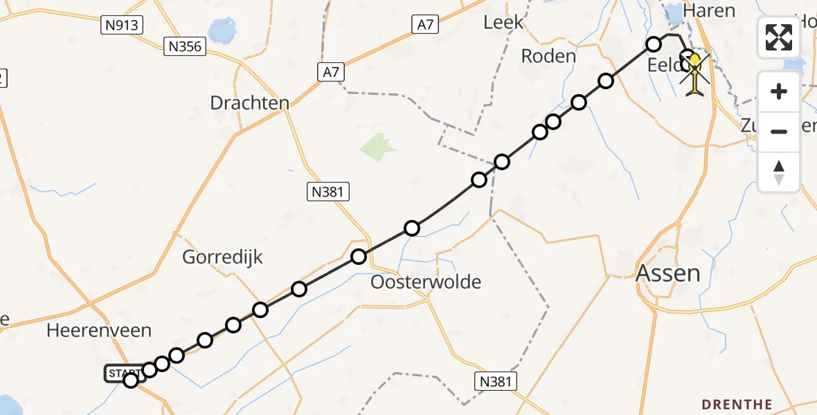 Routekaart van de vlucht: Lifeliner 4 naar Groningen Airport Eelde, Heerenveenseweg