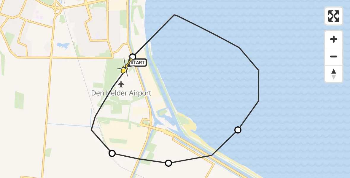 Routekaart van de vlucht: Kustwachthelikopter naar Vliegveld De Kooy, Doggersvaart