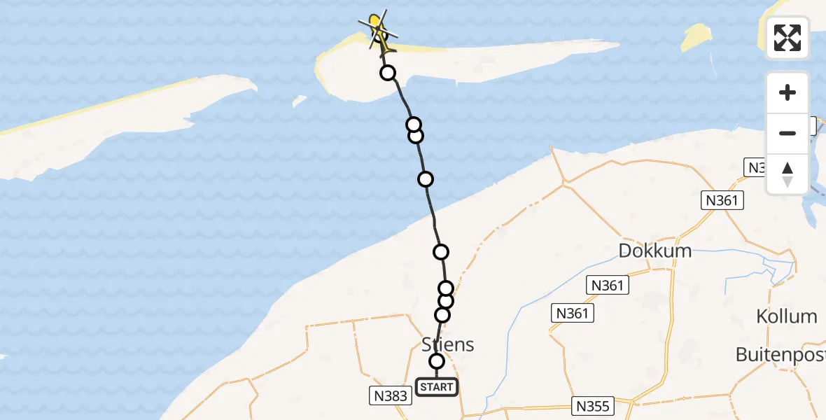 Routekaart van de vlucht: Ambulancehelikopter naar Ballum, Brédyk