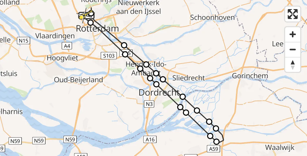 Routekaart van de vlucht: Lifeliner 2 naar Rotterdam The Hague Airport, Van der Duijn van Maasdamweg