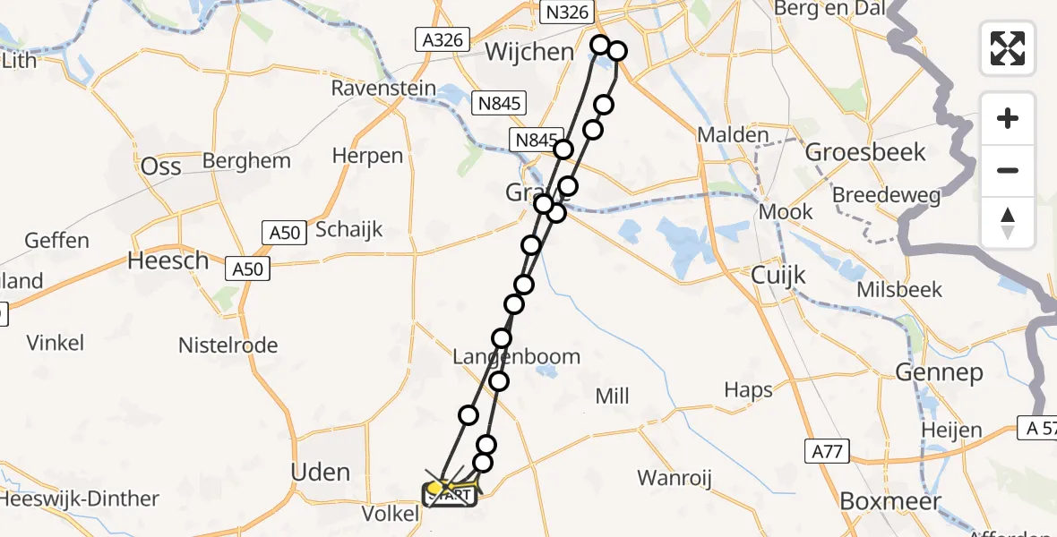 Routekaart van de vlucht: Lifeliner 3 naar Vliegbasis Volkel, Zeelandsedijk