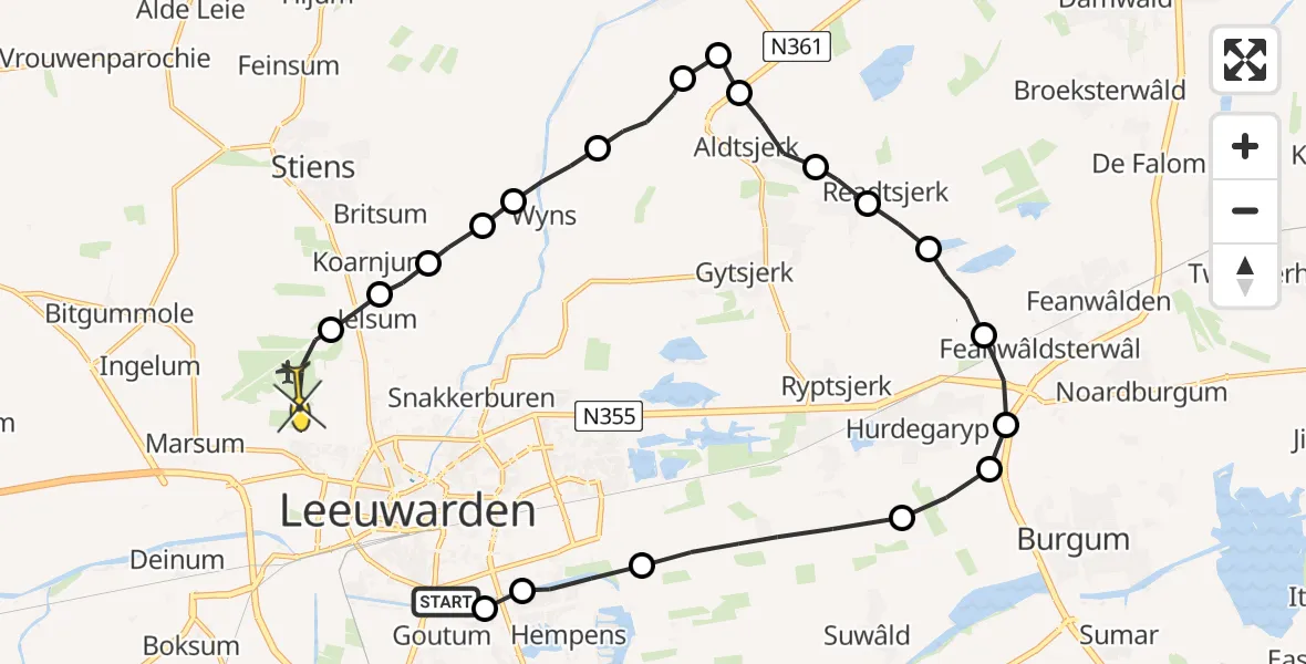 Routekaart van de vlucht: Ambulanceheli naar Vliegbasis Leeuwarden, Longkruid